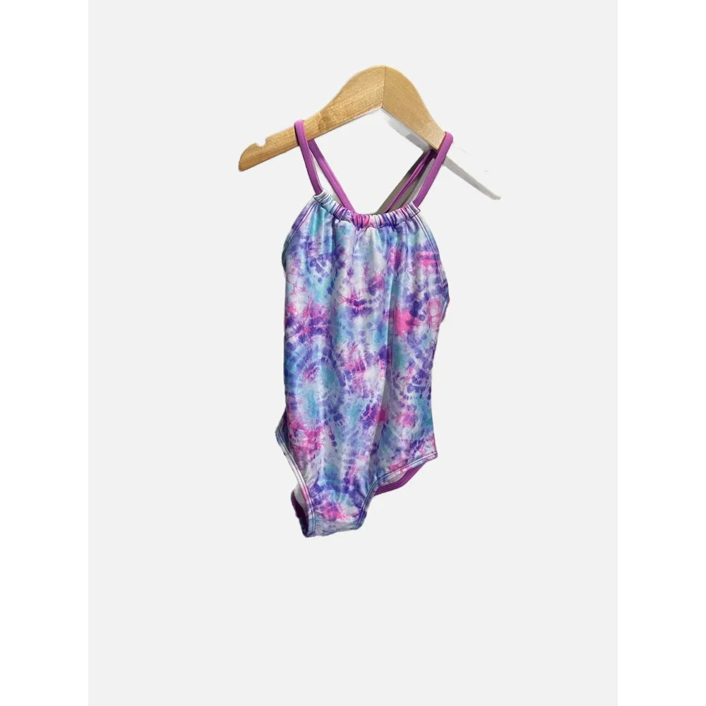 Cat & Jack Swimsuit Girls S 6/7 Purple Tie Dye One Piece Strappy Summer Beach